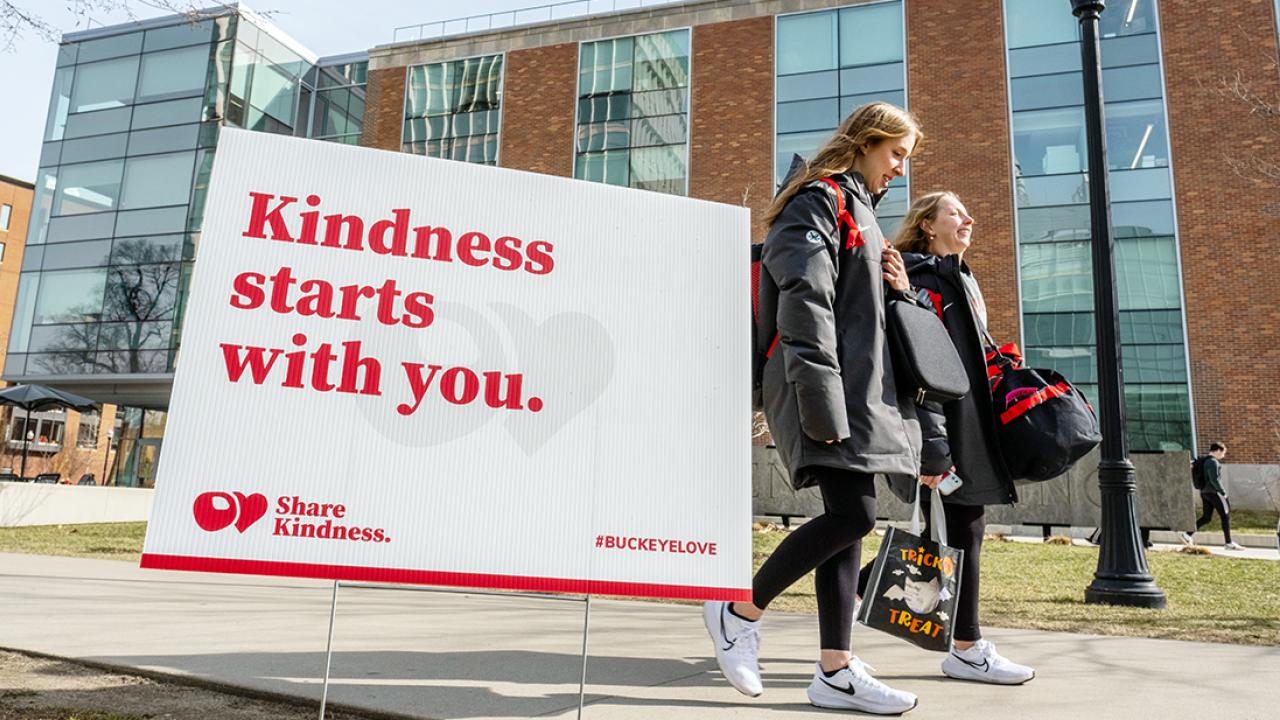 Outdoor sign that reads kindness starts with you